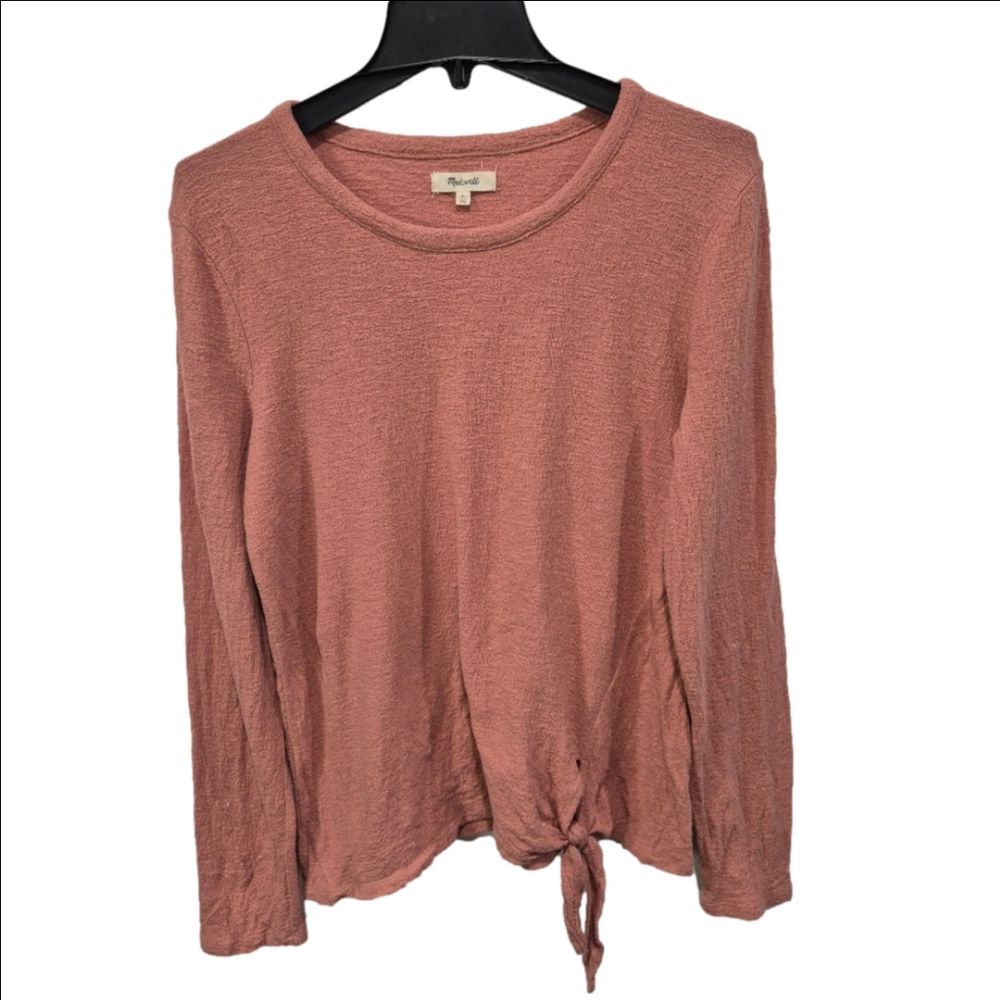 Madewell Soubdcheck Textured Knot Front  Dusty Rose Long Sleeve Top